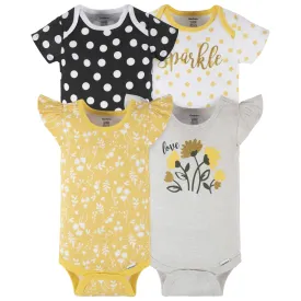 4-Pack Baby Girls Yellow Garden Short Sleeve Onesies® Bodysuits