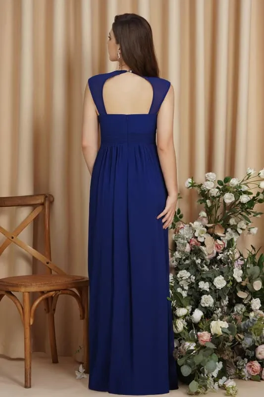 Charming V-Neck Aline Evening Dress with Chains Sleeveless Empire Chiffon Bridesmaid Dress