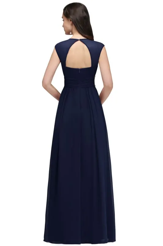 Charming V-Neck Aline Evening Dress with Chains Sleeveless Empire Chiffon Bridesmaid Dress