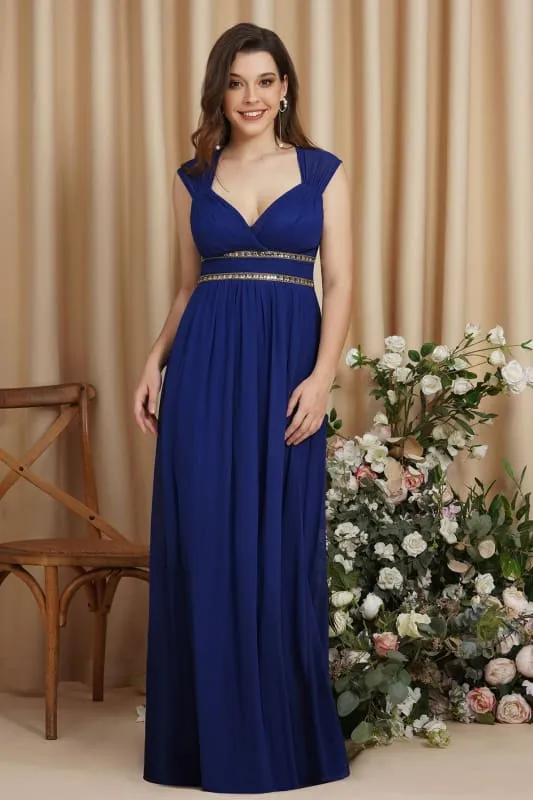 Charming V-Neck Aline Evening Dress with Chains Sleeveless Empire Chiffon Bridesmaid Dress