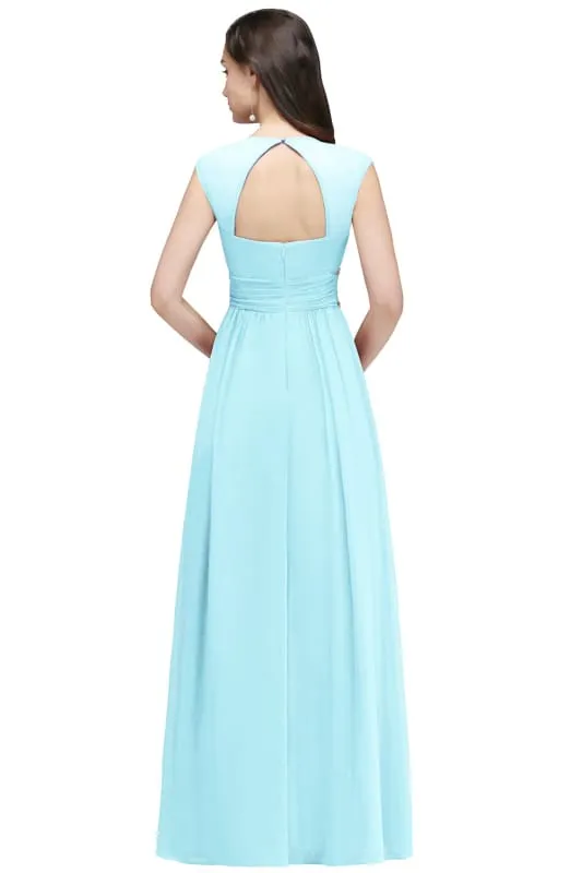 Charming V-Neck Aline Evening Dress with Chains Sleeveless Empire Chiffon Bridesmaid Dress