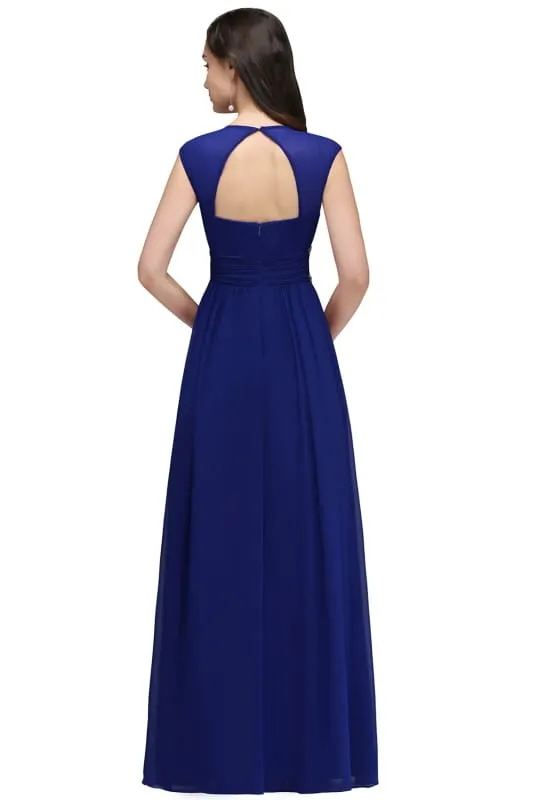 Charming V-Neck Aline Evening Dress with Chains Sleeveless Empire Chiffon Bridesmaid Dress