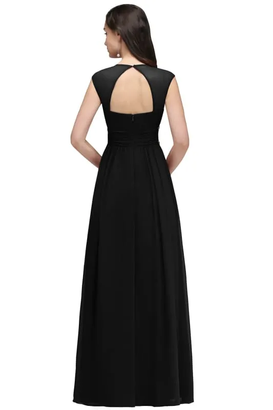 Charming V-Neck Aline Evening Dress with Chains Sleeveless Empire Chiffon Bridesmaid Dress