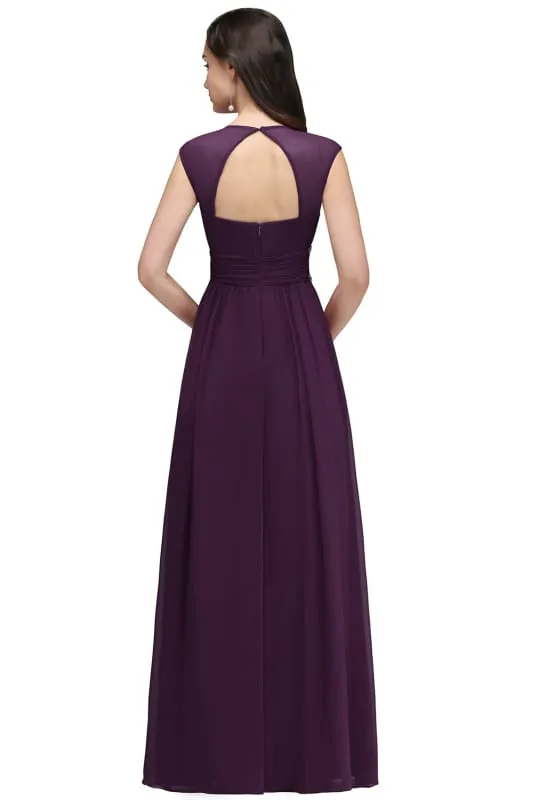 Charming V-Neck Aline Evening Dress with Chains Sleeveless Empire Chiffon Bridesmaid Dress
