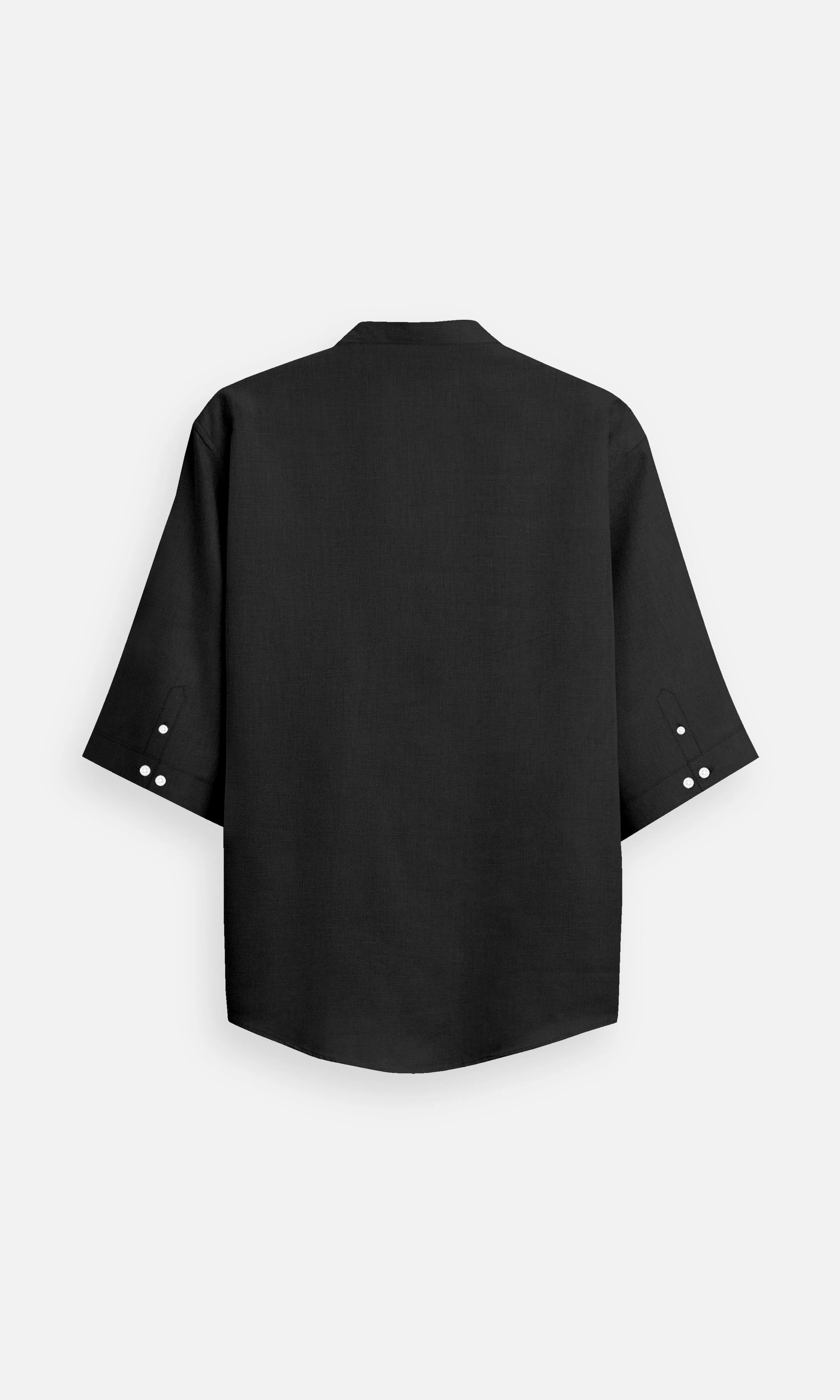 Classic Black Pure Linen Regular Wear Kurta Style Shirt - AddysForMen