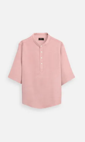 Classic Rose Pink Colour Pure Linen Kurta Style Shirt - AddysForMen