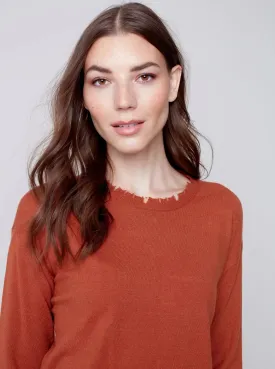 Crewneck Frayed Edge Sweater [Cinnamon-C2535]
