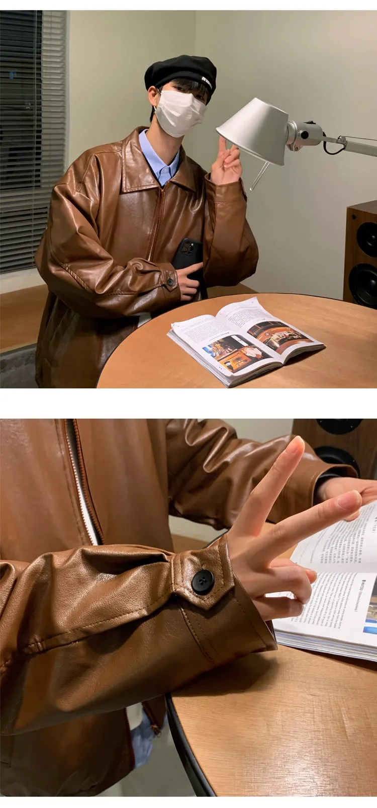 Fashion Brand Spring and Autumn Handsome Ins Hong Kong Style Loose Leather Coat