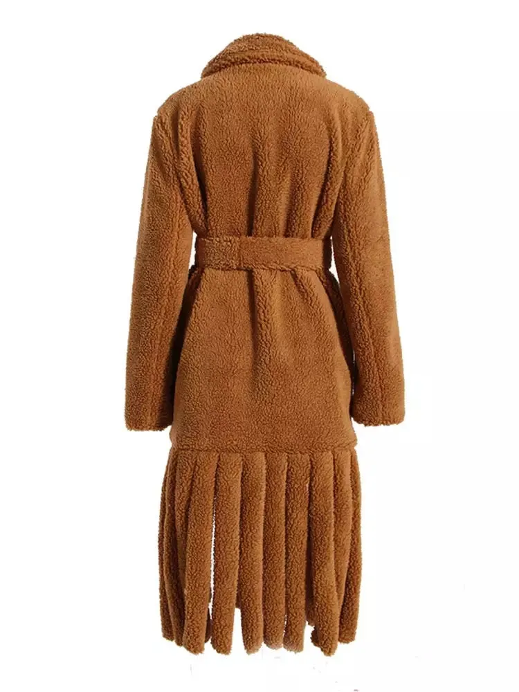 Faux fur long tassel outerwear coat