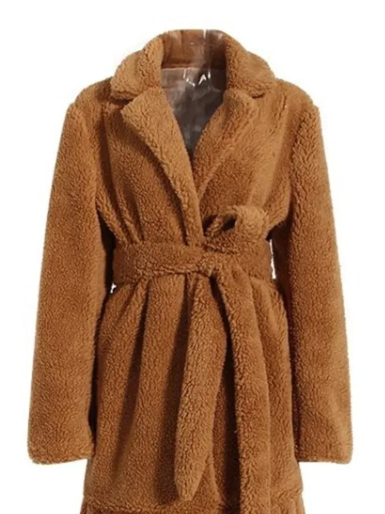 Faux fur long tassel outerwear coat