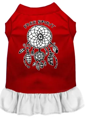 Free Spirit Screen Print Dog Dress Red With White Sm (10)
