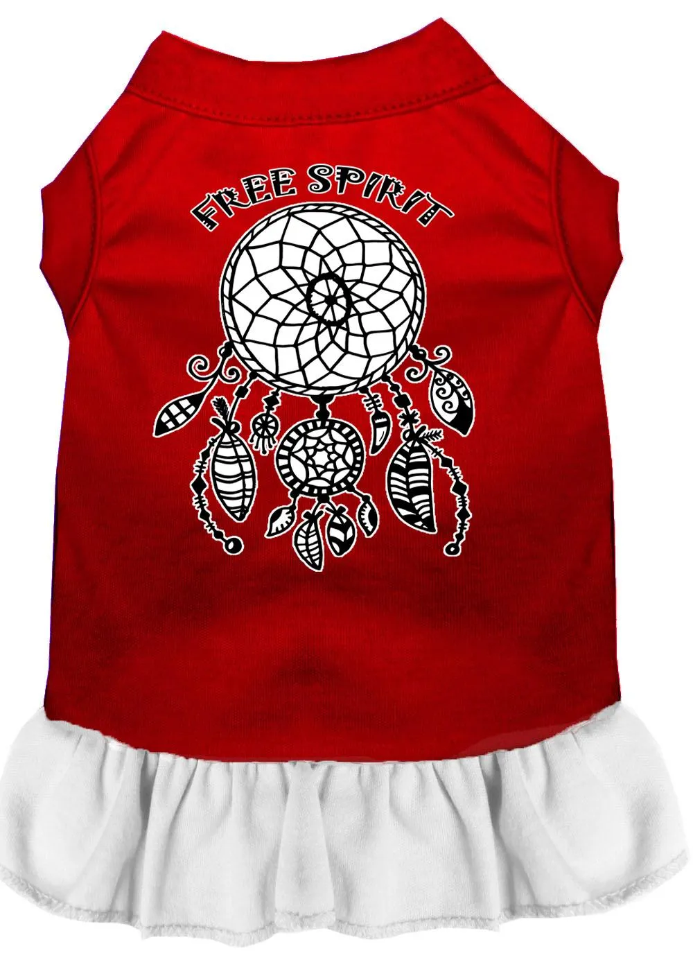 Free Spirit Screen Print Dog Dress Red With White Sm (10)