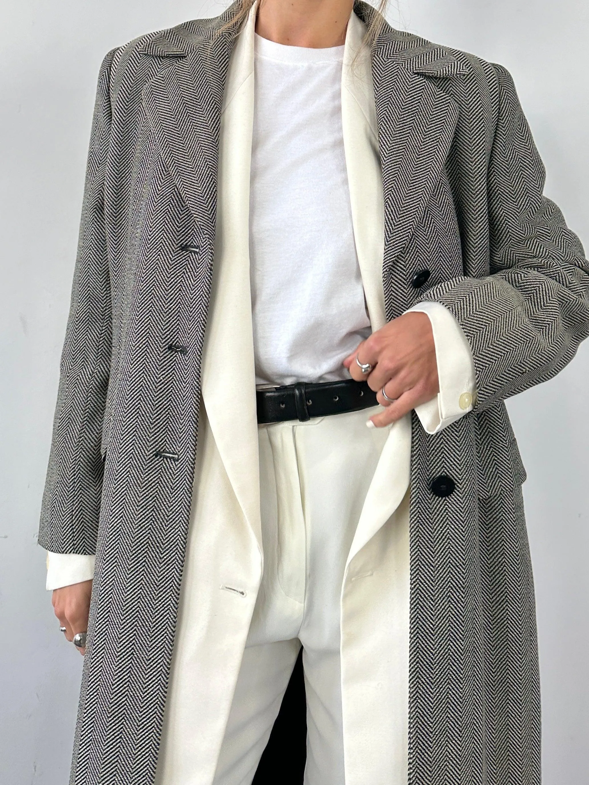 Giorgio Armani Virgin Wool Herringbone Coat - M