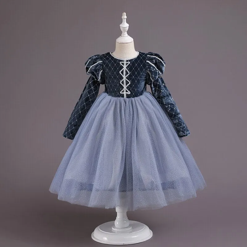 Kids Girl Wedding Dress Clothes Kids Cosplay Long Lantern Sleeve Costume Children Halloween Dress - KGD8361