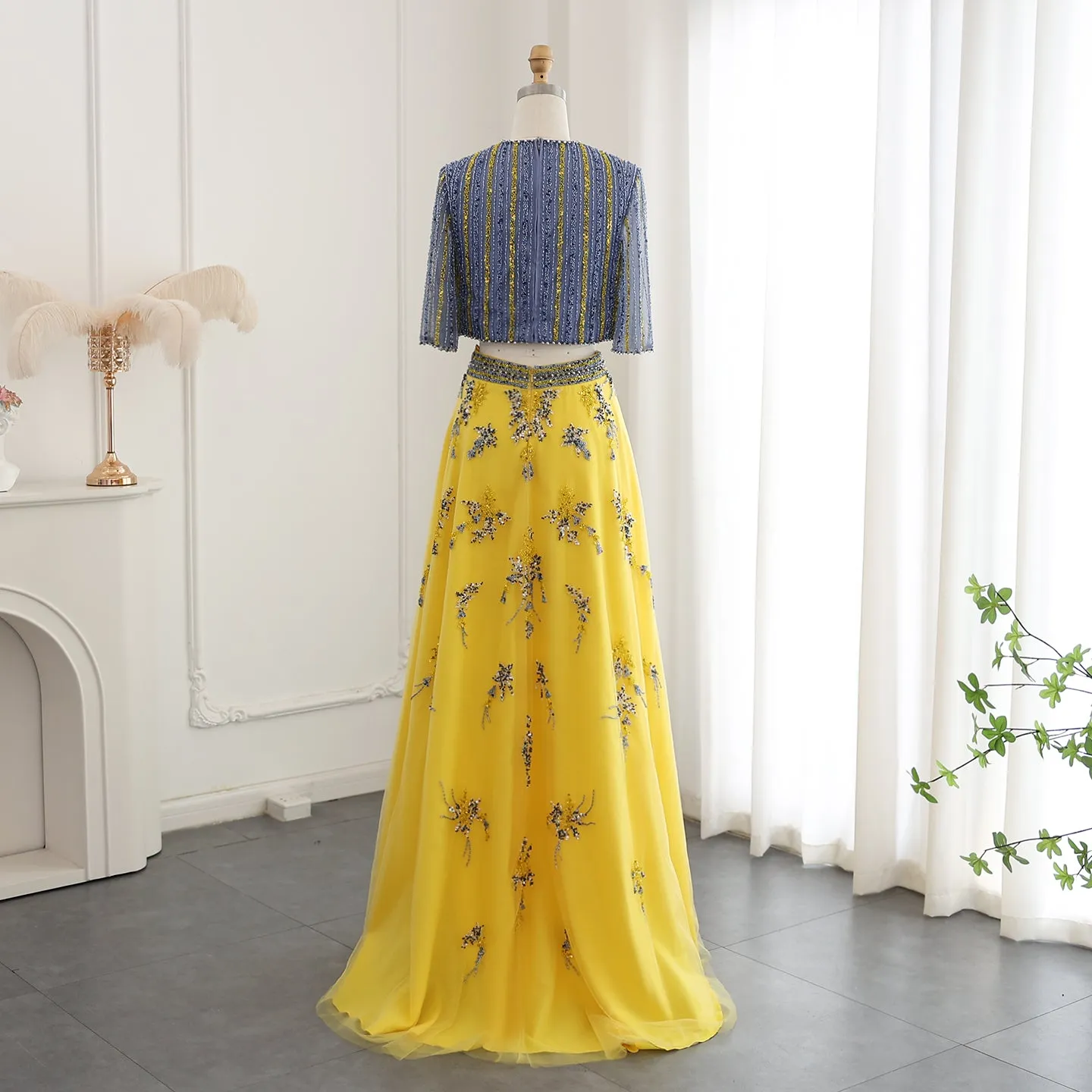 Luxury Beaded Yellow 2 Pieces Evening Dress SS490