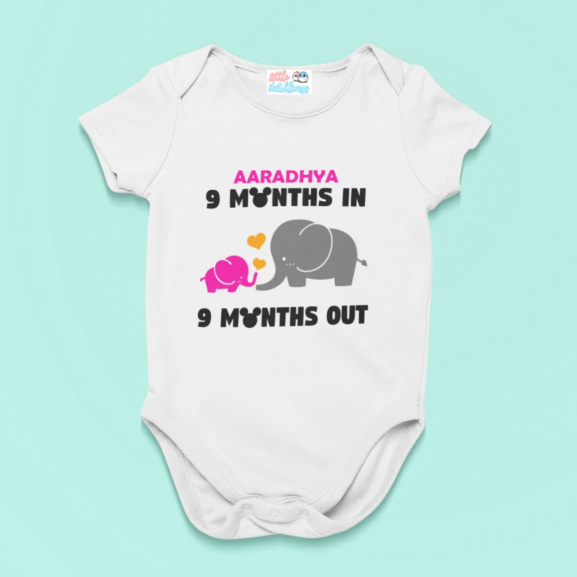 Monthly Birthday - 9 Months In 9 Months Out - Elephant Onesie -White