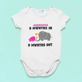 Monthly Birthday - 9 Months In 9 Months Out - Elephant Onesie -White