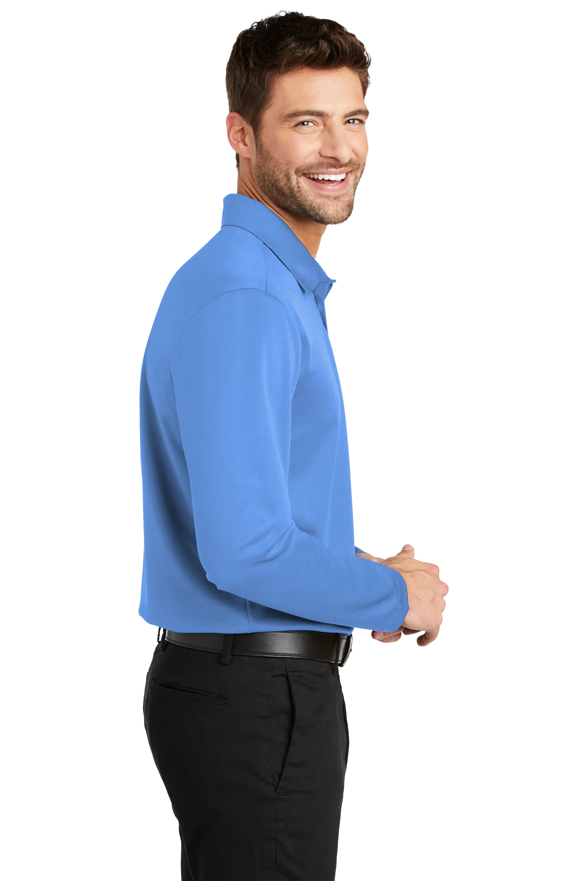 Port Authority® Silk Touch™ Performance Long Sleeve Polo - Carolina Blue
