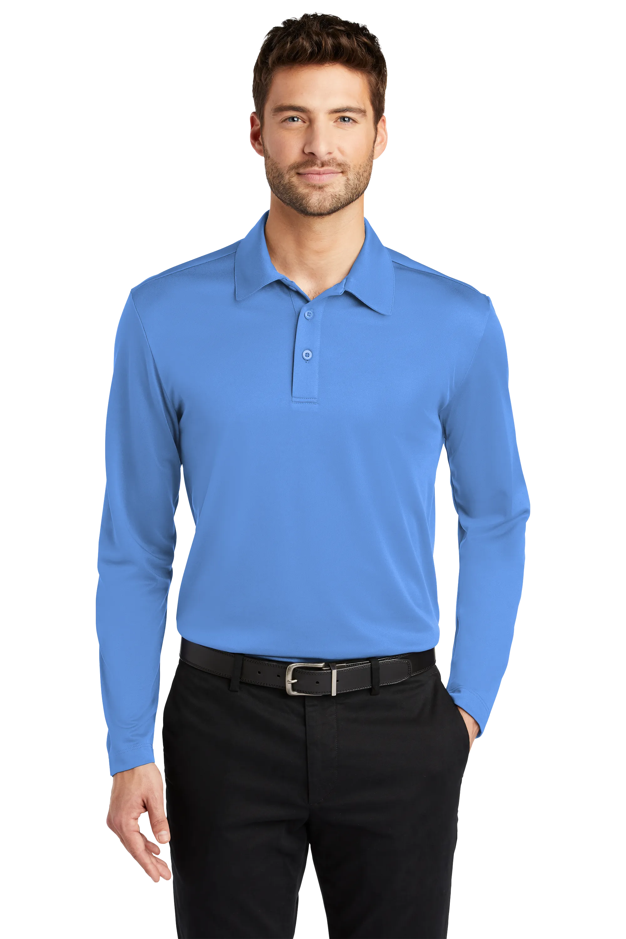 Port Authority® Silk Touch™ Performance Long Sleeve Polo - Carolina Blue