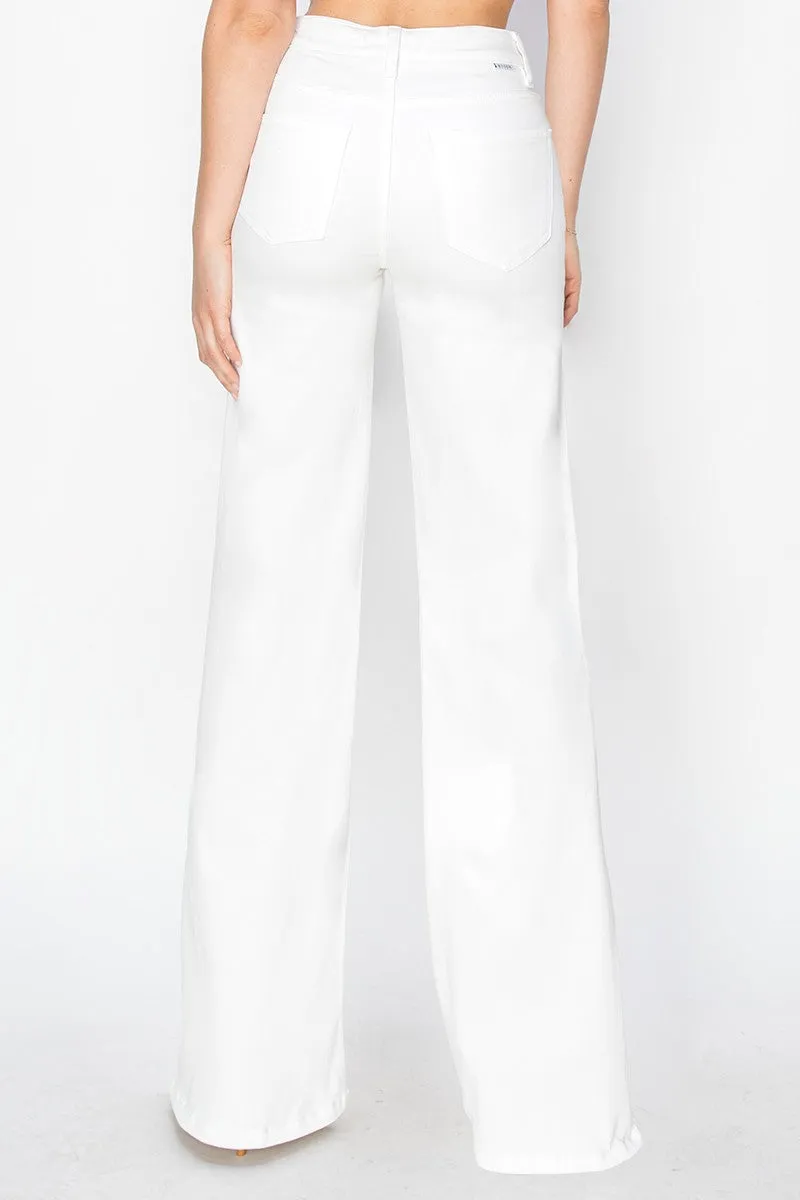 RISEN JEANS:  WHITE HIGH RISE WIDE LEG JEANS