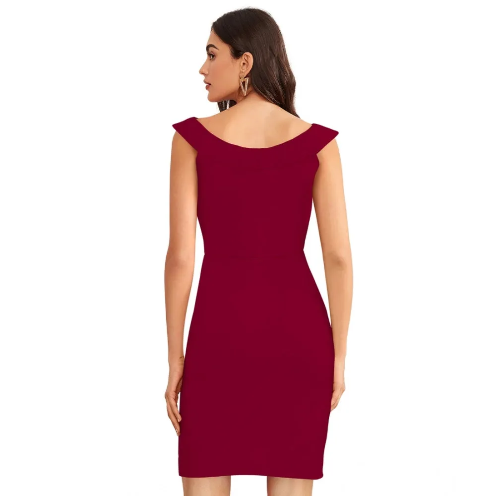 Sassy Women's Knitting strachable Solid Round Neck Sleeveless Dress