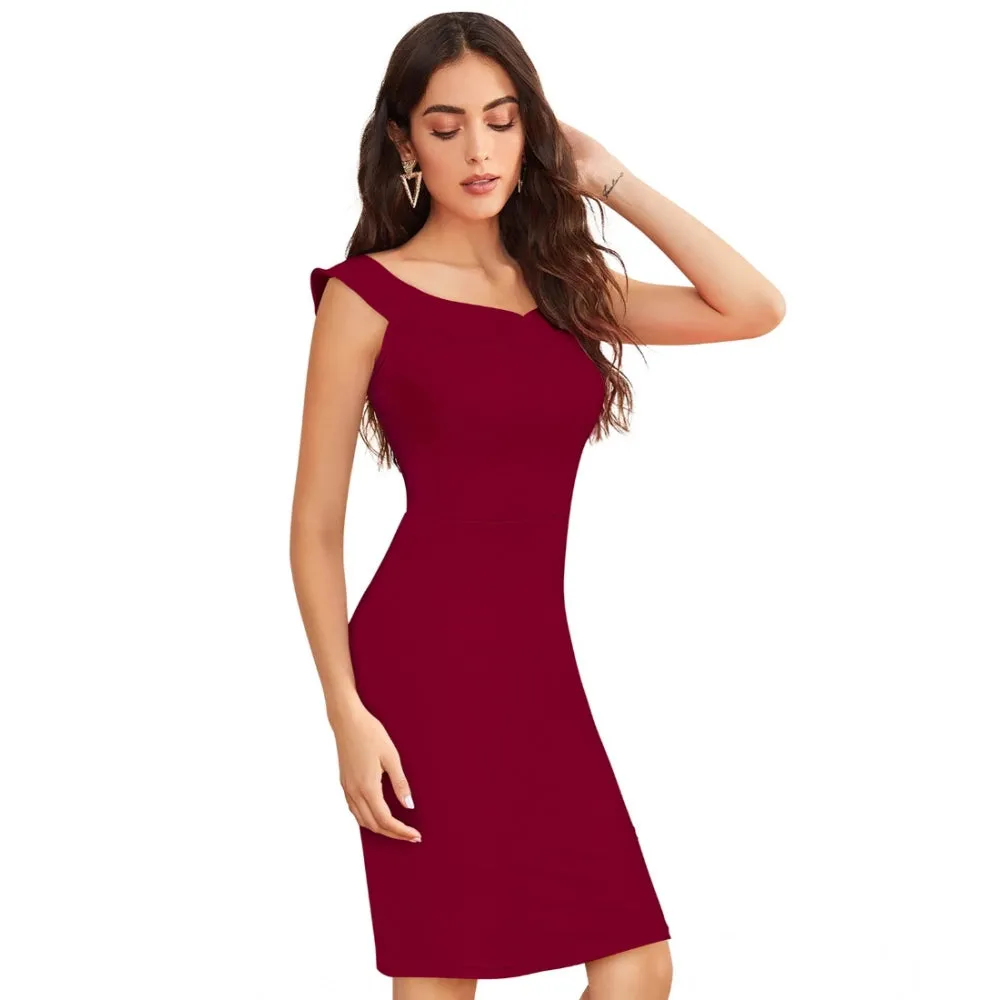 Sassy Women's Knitting strachable Solid Round Neck Sleeveless Dress
