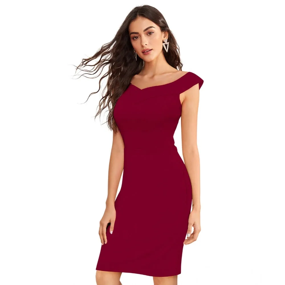 Sassy Women's Knitting strachable Solid Round Neck Sleeveless Dress