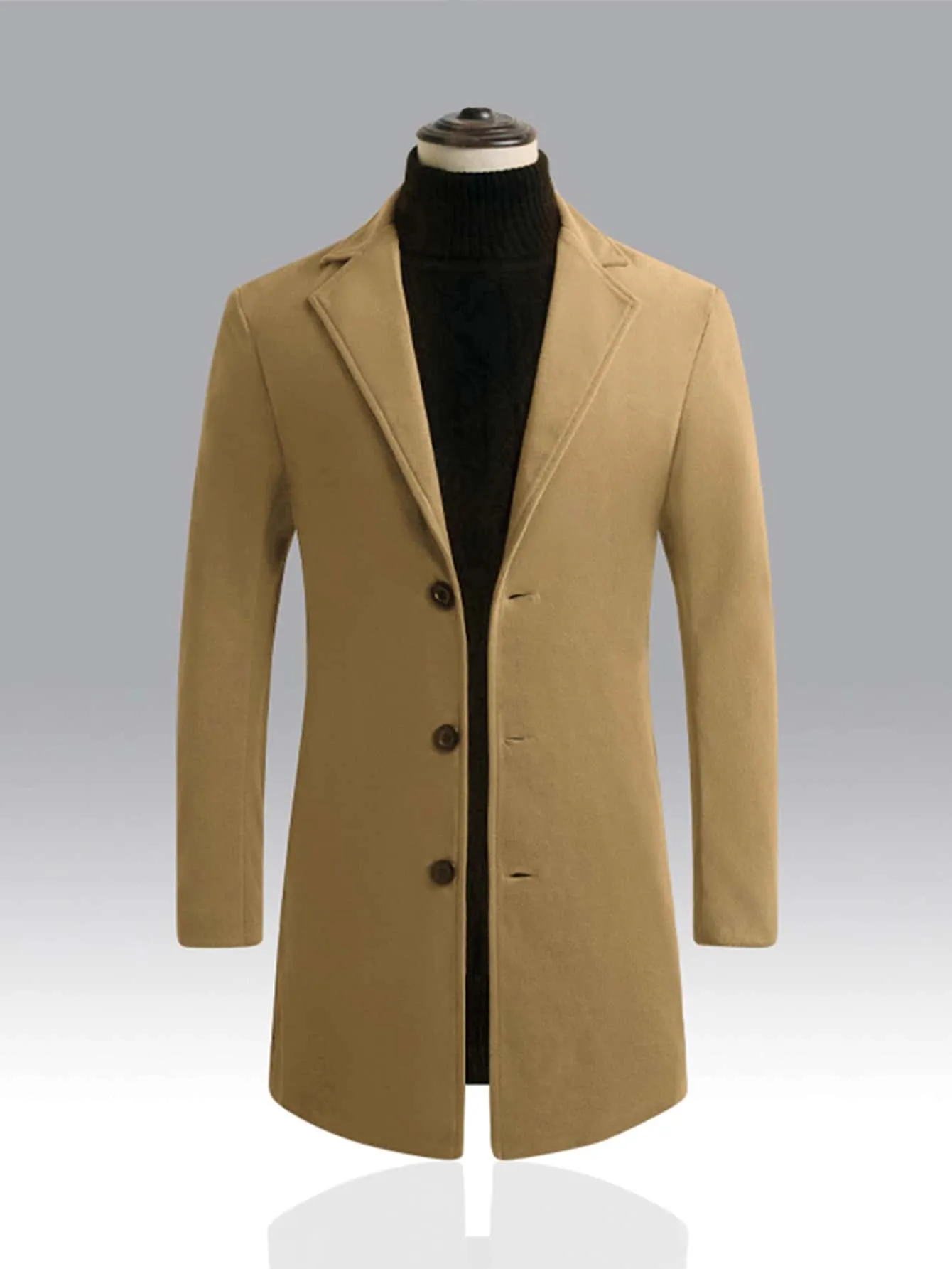 Single Breasted Lapel Collar Button Front Overcoat