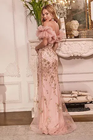 TULLE OFF THE SHOULDER FITTED GOWN
