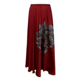 Wine Blue Floral Maxi Satin Skirt