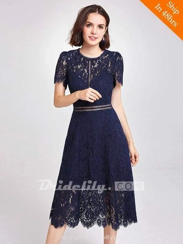 Women's Fashion A-line Lace Short Sleeve Cocktail Dresses