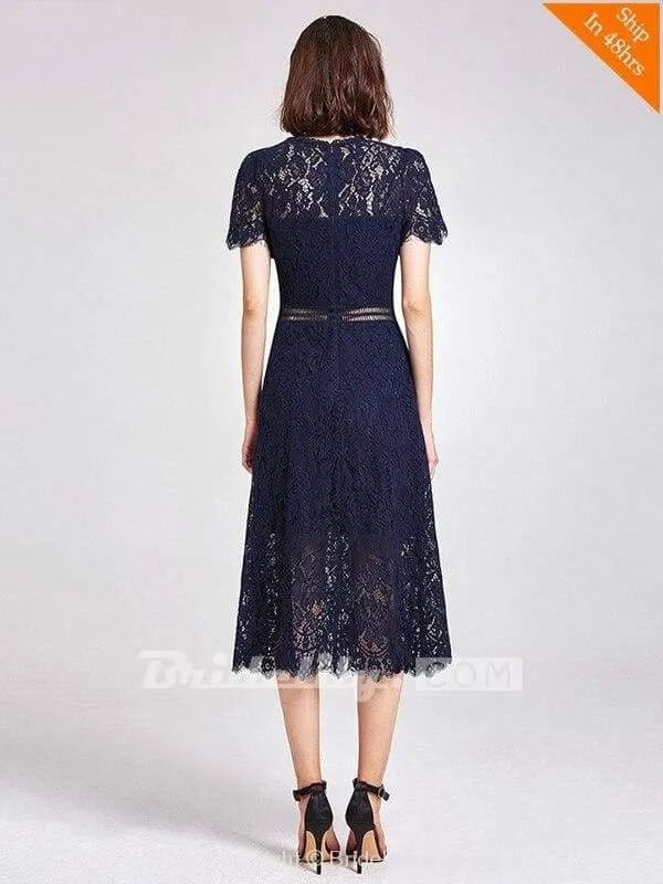 Women's Fashion A-line Lace Short Sleeve Cocktail Dresses