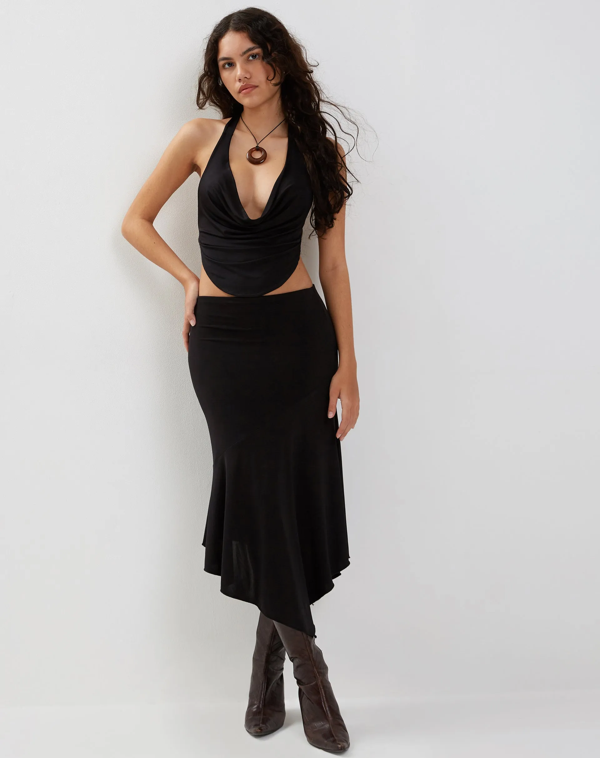 Xena Halterneck Crop Top in Black